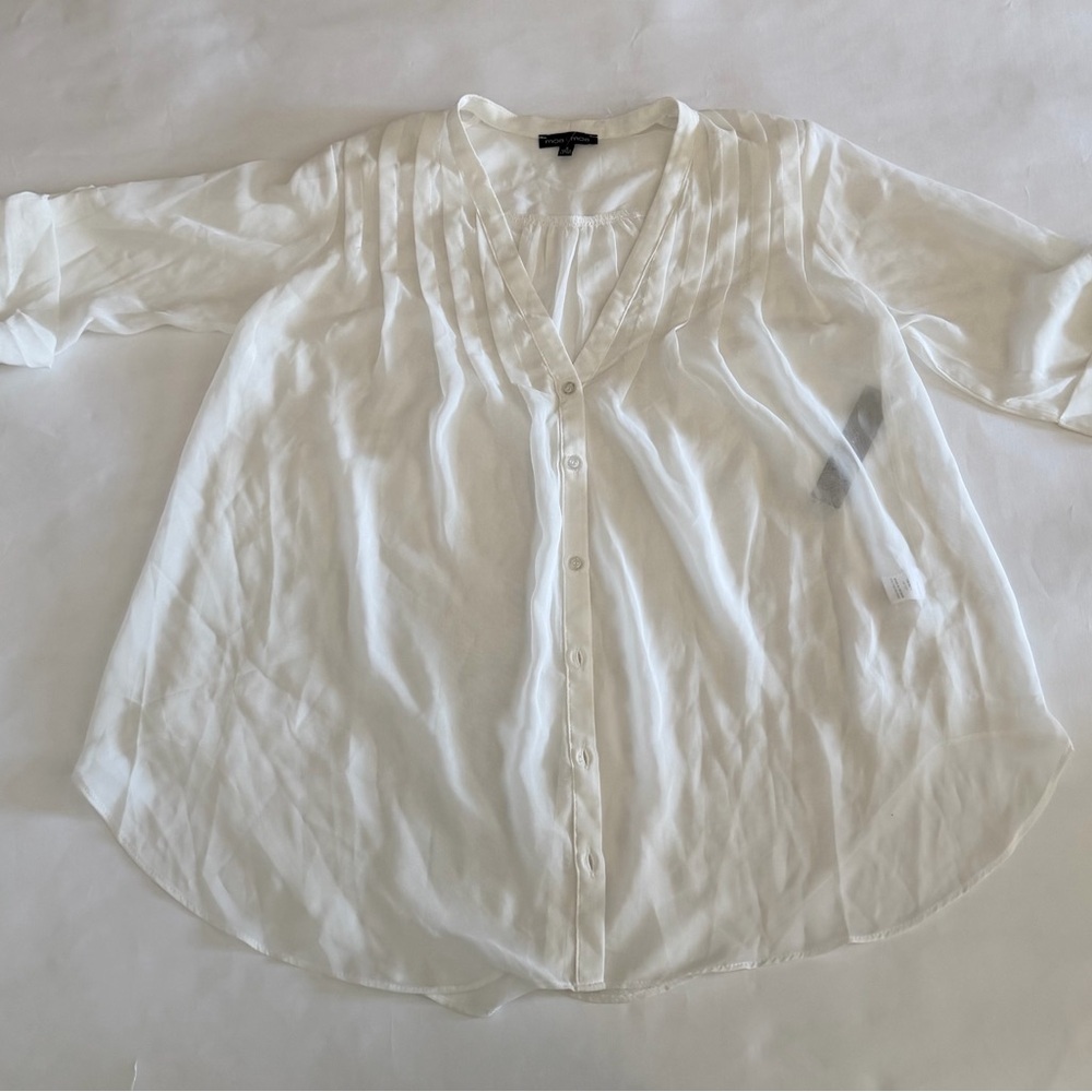Moa Moa White Pintuck Button-Down Peasant Chiffon Sheer Blouse